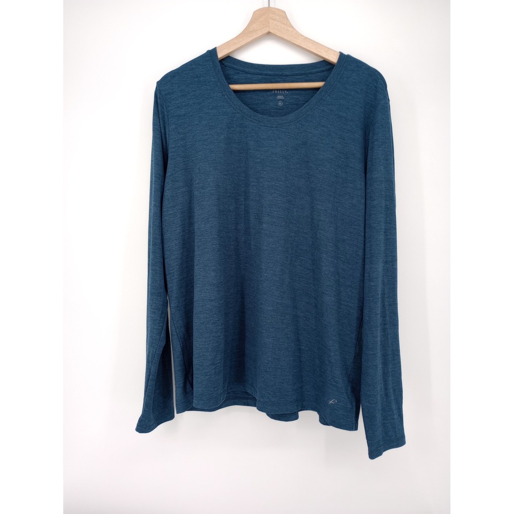 Freely Long Sleeve Shirt Womens XL Blue Heathered Crew Neck Active Top
